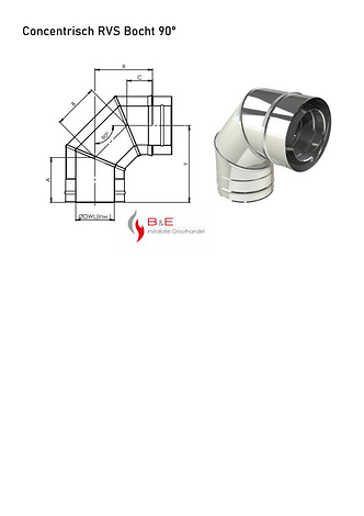 Concentrisch RVS Ø 100/150 mm Bocht 90°