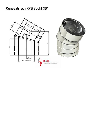 Concentrisch RVS Ø 100/150 mm Bocht 30°