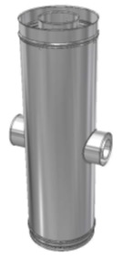 RVS CLV Ø 230/400 mm T-Stuk aftakking 2 x Ø 80/125 mm 180° (concentrisch)