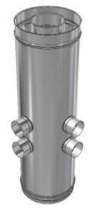 RVS CLV Ø 250/450 mm T-Stuk aftakking 4 x Ø 80 mm 90° (parallel)