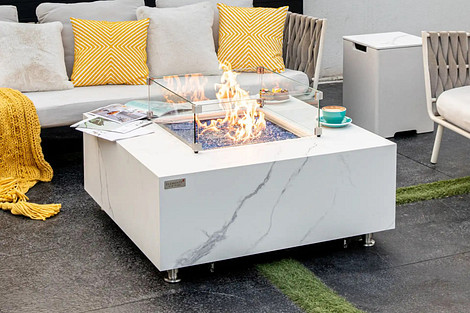 Elementi Bianco Marble Porcelain Fire Table Gas Wit