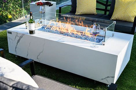 Elementi Carrara Marble Porcelain Fire Table Gas Zwart