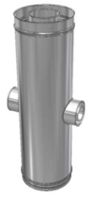 RVS CLV Ø 200/350 mm T-Stuk aftakking 2 x Ø 80/125 mm 180° (concentrisch)