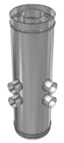 RVS CLV Ø 180/280 mm T-Stuk aftakking 4 x Ø 80 mm 90° (parallel)