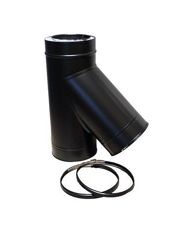 HT RVS DW 150/200 mm T-Stuk 45° met deksel Geïsoleerd Zwart