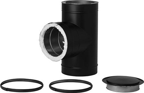 HT RVS DW 150/200 mm T-Stuk 90° met deksel Geïsoleerd Zwart