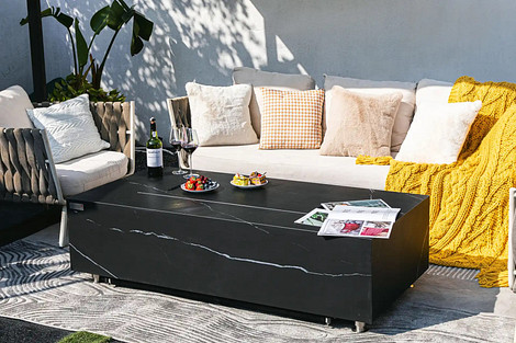 Elementi Varna Marble Porcelain Fire Table Gas Zwart