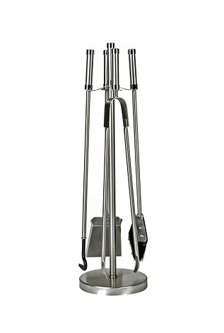 Haardstel RVS/Chroom 114 / 911 - Met Tang, Pook, Borstel en Schop ( Informeer naar de levertijd )