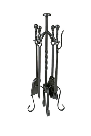 Haardstel Zwart 114 / 1 - Met Tang, Pook, Borstel en Schop ( Nog 2 beschikbaar )