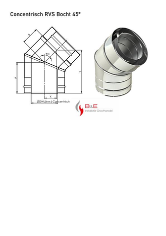 Concentrisch RVS Ø 130/200 mm Bocht 45°