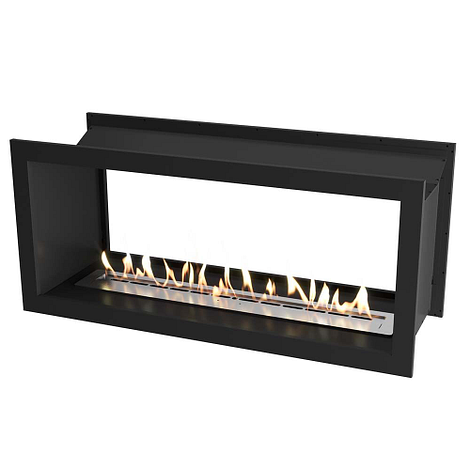 Icon Fires Double Sided Slimline Firebox 1350 met Slimline 1100 Brander Bio-Ethanol Doorkijkhaard Zwart