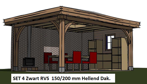 Veranda RG doorvoer 150/200 mm SET 4 Hellend dak 5°  - 30°  Zwart RVS